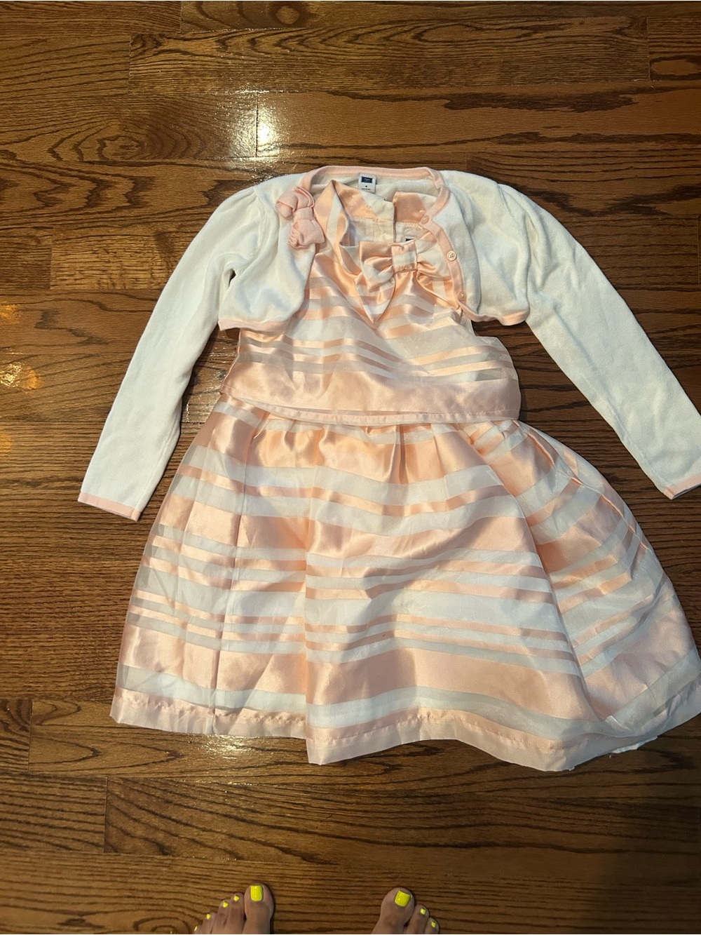 Janie & Jack Girls' Pink & White Striped Party Dress with White Bolero